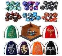 Grajar 42 Pcs Polyhedral Dice Set with 6 Colorful Animal Pattern Dice Bags and PU Leather & Velvet Dice Tray for Dungeons and Dragons D&D RPG MTG Table Games