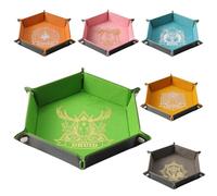 Grajar 6 Pcs DND Dice Tray with Characters Pattern for RPG D&D Table Games - Folding PU Leather and Velvet Rolling Holder Storage Box