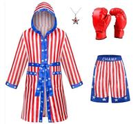 GRAJTCIN Adult Men Boxing Costume Includes Boxer Robe and Shorts, American Flag (4 Pcs), Large