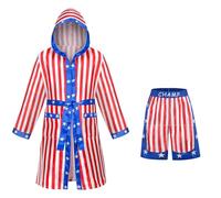 GRAJTCIN Adult Satin American Flag Boxing Costume, 4 of July Independence Day Boxer Costume with Robe and Shorts Set for Men XL