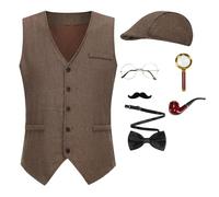GRAJTCIN Detective Costume Set Sherlock Holmes Costume Set for Adult Men Halloween Cosplay Outfit 7 PCS (Brown-L)
