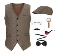 GRAJTCIN Detective Costume Set Sherlock Holmes Costume Set for Adult Men Halloween Cosplay Outfit 7 PCS (Light Brown-XL)