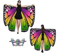 GRAJTCIN Double Sided Printed Butterfly Wings Shawl, Halloween Fairy Costume Cape Party Accessory, Mardi Gras - Gold Purple Green, 66" x 54"