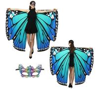 GRAJTCIN Double Sided Printed Butterfly Wings Shawl, Halloween Fairy Costume Cape Party Accessory, Two-sided Blue&green, 66" x 54"