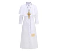 GRAJTCIN Mens Priest Costume Clergy Robe Praise Worship Robes Priest Outfit, White, XX-L