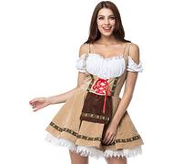 GRAJTCIN Oktoberfest Costumes Women Velvet German Bavarian Dirndl Dress Beer Maid Outfit for Halloween Carnival (L, Khaki)