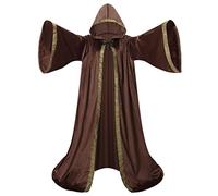 GRAJTCIN Unisex Matte Velvet Wizard Robe Wizard Cloak Cosplay Renaissance Costume Halloween, Brown, 67 Inches