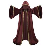 GRAJTCIN Unisex Matte Velvet Wizard Robe Wizard Cloak Cosplay Renaissance Costume Halloween, Date Red, 67 Inches