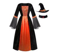 GRAJTCIN Wicked Witch Costume for Women Gothic Vampire Halloween Party Cosplay Outfit with Hat (3XL, Orange Spider Web)