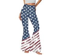 GRAJTCIN Women's High Waist American Flag Stretch Bell Bottom Independance Day Slim-Fit Flare Leg Pants, Stars, M