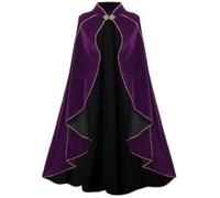 GRAJTCIN Women's Medieval Cloak Stand Collar Deluxe Velvet Gold Trim Cape for Adult, Purple, Length 43.3"