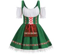 GRAJTCIN Womens Oktoberfest Costume, Halloween German Bavarian Costume Velvet Dirndl Dress, Green, Medium