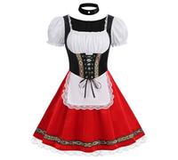 GRAJTCIN Womens Oktoberfest Costume, Halloween German Bavarian Costume Velvet Dirndl Dress, Red-2, Large