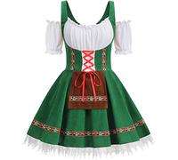 GRAJTCIN Womens Oktoberfest Costume, Velvet German Bavarian Dress for Halloween Carnival, Green, Medium