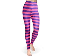 GRAJTCIN Women's Rainbow Striped Leggings Stretchy Workout Pants Ugly Christmas Leggings Halloween Party Cosplay Tights, Pink/Purple Striped, Large