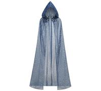 GRAJTCIN Women's Witch Cape Wizard Vampire Shiny Star Hooded Cloak Medieval Mystery Magic Halloween Christmas Party Costume (59",Blue)