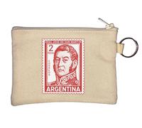 Gral Jose De San Martin Argentina Postage Stamp Key Chain Coin Purse Beige