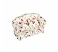 Gralara 1:12 Scale Floral Loveseat Realistic Model Dollhouse Two-Seater Sofa Includes 2 Pillows Miniature Floral Couch for Collectors, Diorama Scenes, Beige