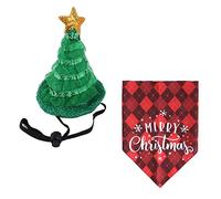 Gralara 2 Pieces Pet Dogs Bandana with Hat Christmas Costumes Suit Bibs Neckerchief Holiday Decorative Printing Triangle Scarf for Most Dogs Puppy, Set A
