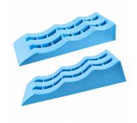 Gralara 2 Pieces Threestepped Wave-Shaped Tire Leveling Ramp Easy Setup PP Tire Ramp with Curved Wheel Channels Compact for Campsites, Driveways, Blue