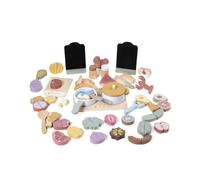 Gralara 45 Pieces Wooden Cutting Food Toy Child-Centered Based Wooden Culinary Pretend Pieces Set Muted Tones Colors for Young Children