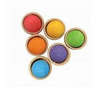 Gralara 6 Pieces Wooden Colorful Bowl Set Nested Nesting Bowl Set Stackable Tableware, 6-Color Rainbow Bowls + 6-Color 4.5 Balls