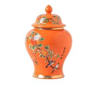 Gralara 7" Porcelain Ginger Jar Decorative Ceramic Vase Storage Jar Can Temple Jar Home Decor Ancient Chinese Style Creative for Coffee Loose Tea, Orange