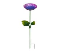 Gralara Bird Bath Bowl, Metal Flower Birdbath Bowl Pedestal, Bird Feeder with Stake Stand for Backyard, Violet