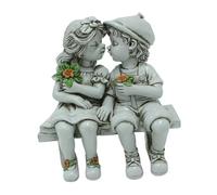 Gralara Boy and Girl Kissing Statue Resin Ornament Garden Decoration Sitting on Bench for Home