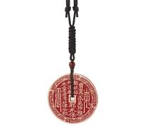 Gralara car mirror Hanging Ornament Engraved Characters Beaded car mirror Ornament Red Bead Vehicle Decor, White Copper Cinnabar - Green Jade Adjustable Lanyard