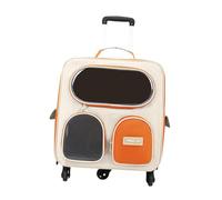 Gralara Cat Backpack, Rolling Pet Carrier, Hands-, Lightweight, Telescopic Pole, Large Capacity, Foldable, Side Mesh Window, Orange