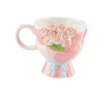 Gralara Ceramic Coffe Mug, Rose Ceramic Cup, 360 ml,Artistic Cute Birthday Gift Flower Mug Teacup for Coffee Milk Tea Lovers Friends, Pink