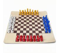 Gralara Chess Board Game Four Player Chess Set Strategy Game Board Set Pieces Multiplayer Wood Grain Flat Surface Rounded Corners Stable Pieces suitable for group strategy casual