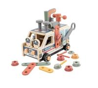 Gralara Children Assembly Vehicle Wooden Activity Toy Truck With Tools Screw And Nut Stations Side Mounted Gears Large Wrench Handle encourages roleplay, Police Car