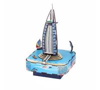 Gralara Children Educational Mode 3D Wooden Puzzle Music Box Construction Kit Architectural Style Puzzle Toy With Hand Assembly and Moving Sound Feature, Burj Al Arab Music Box