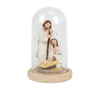Gralara Christmas Nativity Scene Resin Figurines Ornament LED Lighting Glass Bell Wooden Base Suitable for Home Decor Office Living Room Table Shelf, Crutch