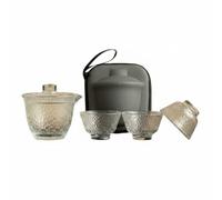 Gralara Cup Glass Teapot Cups Travel Tea Set Lightweight Teaware with Storage Case High Borosilicate Glass Heat Resistant Pattern Surface Suitable for Camping Business Trips Gift Giving
