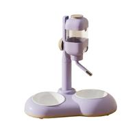 Gralara Elevated Pet Feeder with Water Dispenser Easyhygienic Water Dispenser with Double Bowl Stable Raised Pet Feeder Stand for Cats, Dogs, Indoor, Corner, Purple, Ceramic