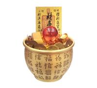 Gralara Feng Shui Traditional Treasure Bowl | Compact Desktop Design, Decorative Bowl with Golden ingots, Embossed, Auspicious Basin with Ancient Tokens, for Home, 9CM