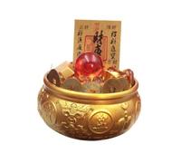 Gralara Feng Shui Traditional Treasure Bowl | Compact Desktop Design, Decorative Bowl with Golden ingots, Embossed, Auspicious Basin with Ancient Tokens, for Home, 10cm