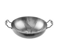 Gralara Hot Pot with Divider Induction Compatible Divided Hot Pot Leakproof Cookware for Family Gatherings, Natural Color Mandarin Duck Spiral Handle, 28cm