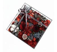 Gralara Industrial Display Box Acrylic Rose Arrangement Hydrangea Lichen Bouquet With Ribbon Transparent Case Keeps Blooms Clean Suitable for gift giving home, Red
