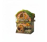 Gralara Miniature Assembly Bookend Shelf Diorama Puzzle Kit With Fairy Cottage Scene Wood Paper Craft Model Layered Openings And Mossy Roof suitable for bookshelf decor desk display reading corner