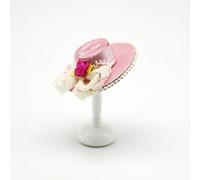 Gralara Miniature Hat with Stand Textile Miniature Hat Stand Lace Trimmed for Collectors, Pink