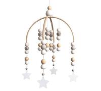 Gralara Nordic Style Mobile Aeolian Bells with Wool Balls Wooden Decoration Crib Hanging, Toddler, Newborn Gift, Star