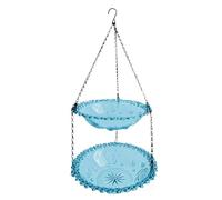 Gralara Outdoor Bird Feeder, Hanging Birdbath, Two-Tier Dish, for Garden And Patio, Blue