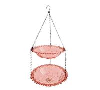 Gralara Outdoor Bird Feeder, Hanging Birdbath, Two-Tier Dish, for Garden And Patio, Pink