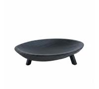 Gralara Oval Wood Tray Shallow Tableware Hand-Carved Tabletop Item, Black, Small Length 29cm, Width 17cm, Height 8cm