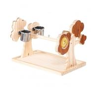 Gralara Parrot Perch Stand Bird Perch Feeding Station Training Table Base Wooden Rest Stand Stainless Steel Cups Practical Small Bird Stand Suitable for home