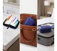 Gralara Pill Organizer with Sleeves Compact Therapeutic Pouch Storage Bag Zippered Holder for Elderly, Commuters, Daily Use, Blue, 7 Bags